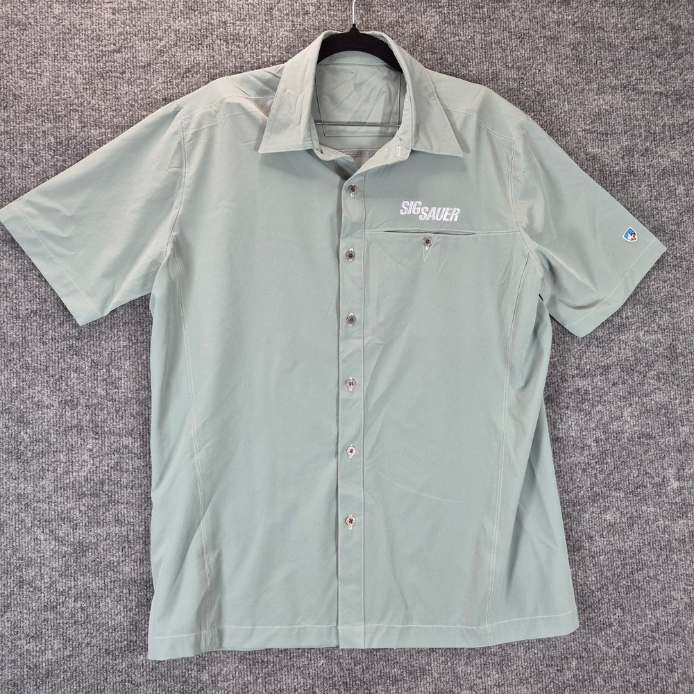 KUHL Renegade Button Down Shirt Sig Sauer Logo M Sage Green Mens